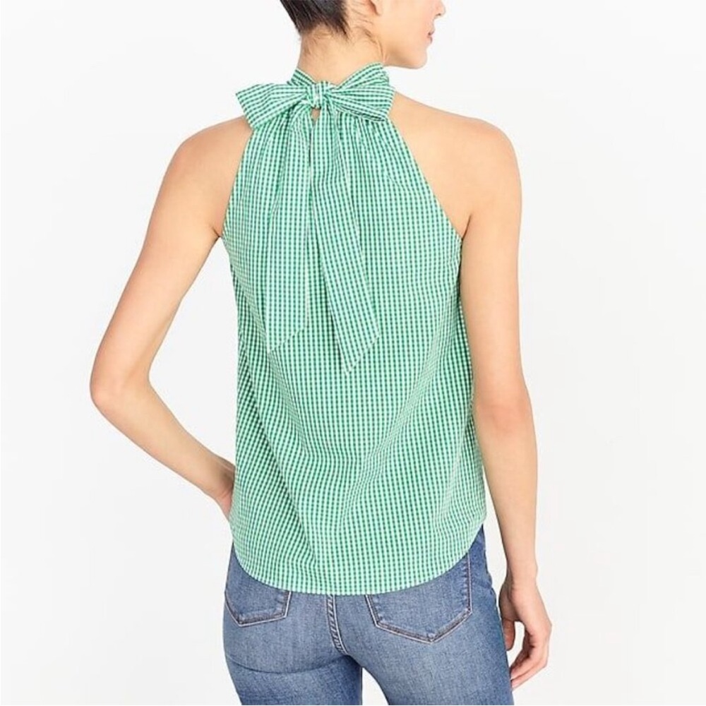 J. Crew Green Gingham High Neck Top